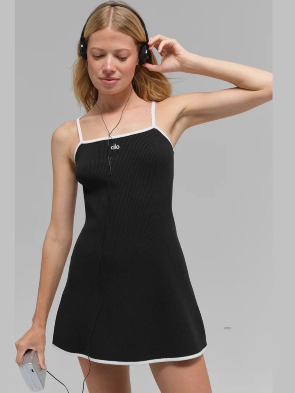 ALO Ribbed Sweater Knit Highline Dress Black Size L